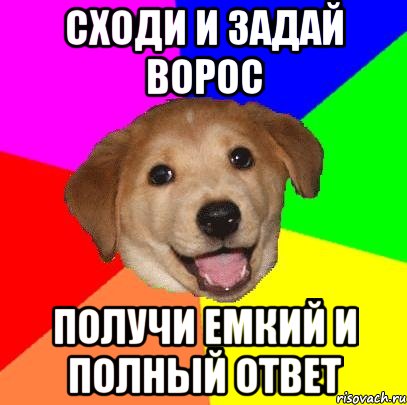 СХОДИ И ЗАДАЙ ВОРОС ПОЛУЧИ ЕМКИЙ И ПОЛНЫЙ ОТВЕТ, Мем Advice Dog