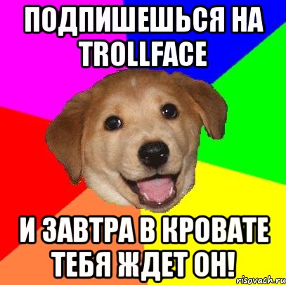 Подпишешься на Trollface И завтра в кровате тебя ждет он!, Мем Advice Dog