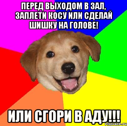 Перед выходом в зал, заплети косу или сделай шишку на голове! Или сгори в АДУ!!!, Мем Advice Dog