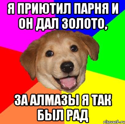 Я приютил парня и он дал золото, за Алмазы я так был рад, Мем Advice Dog