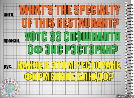 What's the specialty of this restaurant? уотс зэ спэшиалти оф зис рэстэран? Какое в этом ресторане фирменное блюдо?, Комикс  Перевод с английского