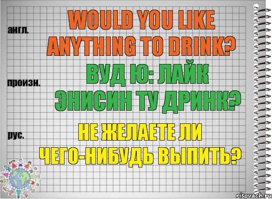 Would you like anything to drink? вуд ю: лайк энисин ту дринк? Не желаете ли чего-нибудь выпить?, Комикс  Перевод с английского