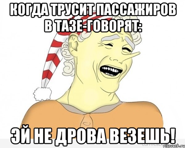 когда трусит пассажиров в тазе-говорят: ЭЙ НЕ ДРОВА ВЕЗЕШЬ!, Мем буратино