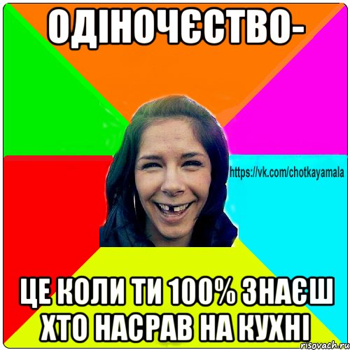 Одіночєство- це коли ти 100% знаєш хто насрав на кухні, Мем Чотка мала