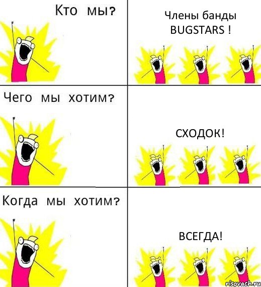 Члены банды BUGSTARS ! Сходок! ВСЕГДА!, Комикс Что мы хотим