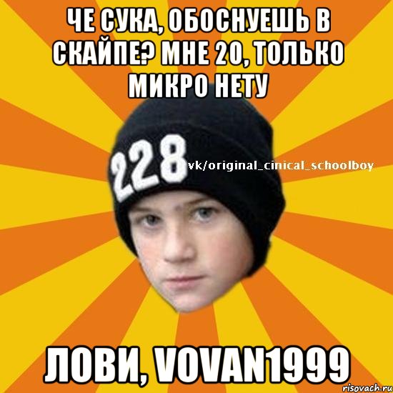 Че сука, обоснуешь в скайпе? мне 20, только микро нету лови, VOVAN1999