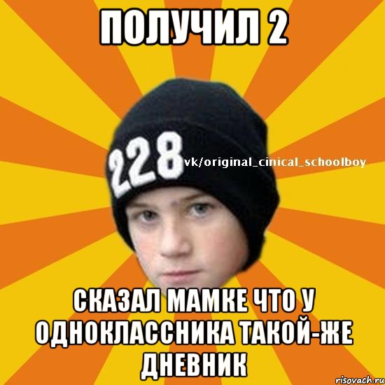 Получил 2 Сказал мамке что у одноклассника такой-же дневник, Мем  Циничный школьник