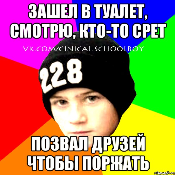 зашел в туалет, смотрю, кто-то срет позвал друзей чтобы поржать, Мем  Циничный Школьник