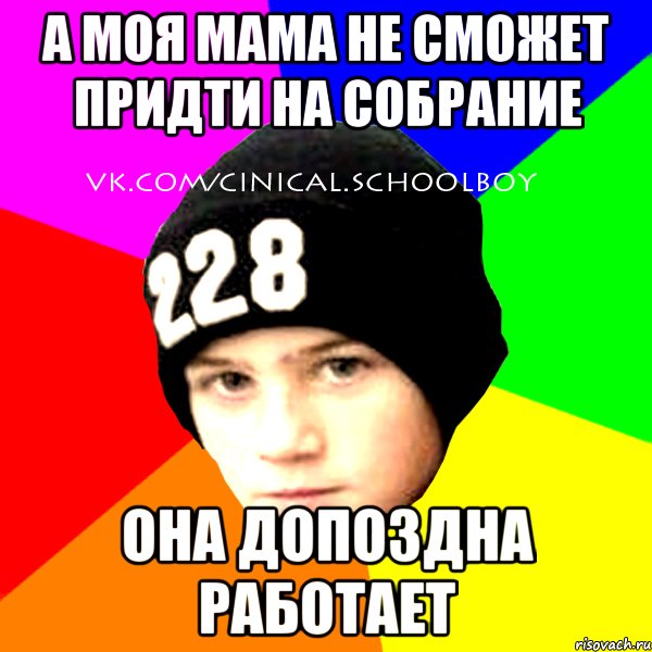 А моя мама не сможет придти на собрание она допоздна работает, Мем  Циничный Школьник