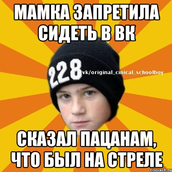 Мамка запретила сидеть в вк Сказал пацанам, что был на стреле, Мем  Циничный школьник