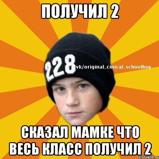 Получил 2 Сказал мамке что весь класс получил 2, Мем  Циничный школьник