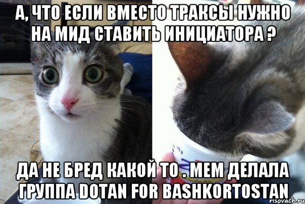 А, что если вместо Траксы нужно на мид ставить инициатора ? Да не бред какой то . мем делала группа Dotan for Bashkortostan, Комикс  Да не бред-какой-то (2 зоны)