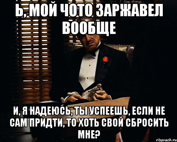 Ь, мой чото заржавел вообще и, я надеюсь, ты успеешь, если не сам придти, то хоть свой сбросить мне?, Мем Дон Вито Корлеоне