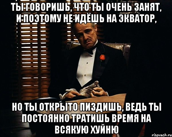 Ты говоришь, что ты очень занят, и поэтому не идёшь на Экватор, но ты открыто пиздишь, ведь ты постоянно тратишь время на всякую хуйню, Мем Дон Вито Корлеоне