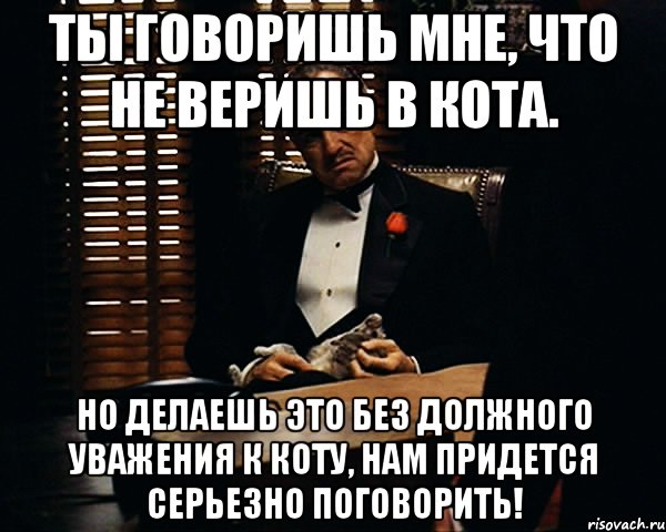 Ты говоришь мне, что не веришь в кота. Но делаешь это без должного уважения к коту, нам придется серьезно поговорить!