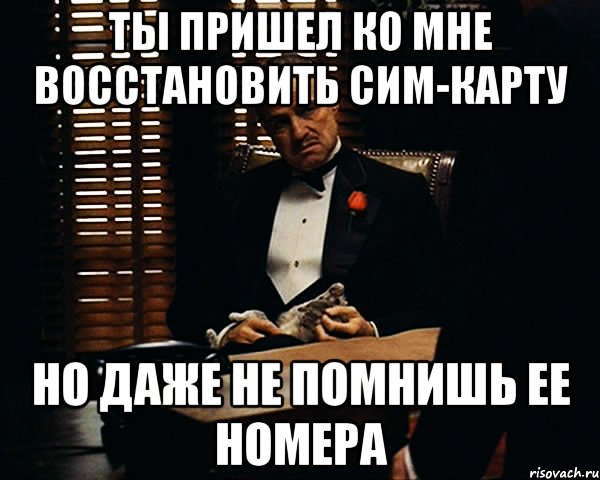 ТЫ ПРИШЕЛ КО МНЕ ВОССТАНОВИТЬ СИМ-КАРТУ НО ДАЖЕ НЕ ПОМНИШЬ ЕЕ НОМЕРА, Мем Дон Вито Корлеоне