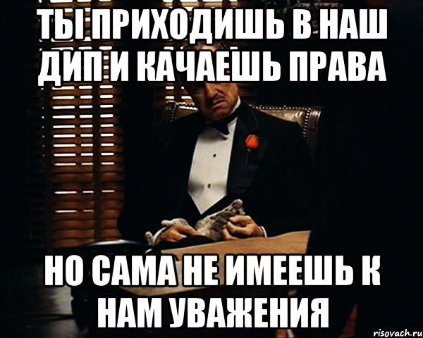 ты приходишь в наш дип и качаешь права но сама не имеешь к нам уважения, Мем Дон Вито Корлеоне