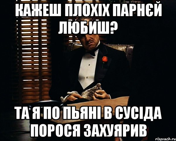 кажеш плохіх парнєй любиш? та я по пьяні в сусіда порося захуярив, Мем Дон Вито Корлеоне