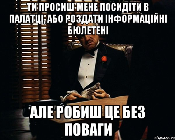 ти просиш мене посидіти в палатці, або роздати інформаційні бюлетені але робиш це без поваги, Мем Дон Вито Корлеоне