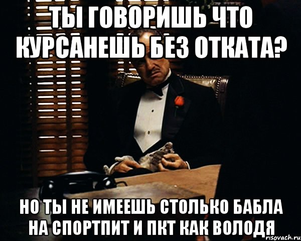 Ты говоришь что курсанешь без отката? Но ты не имеешь столько бабла на спортпит и пкт как Володя, Мем Дон Вито Корлеоне