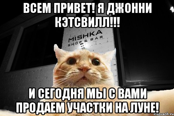 Всем привет! Я Джонни Кэтсвилл!!! и сегодня мы с вами продаем участки на ЛУНЕ!, Мем   Джонни Кэтсвилл