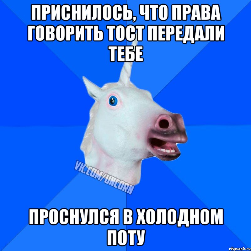 приснилось, что права говорить тост передали тебе проснулся в холодном поту, Мем Единорог