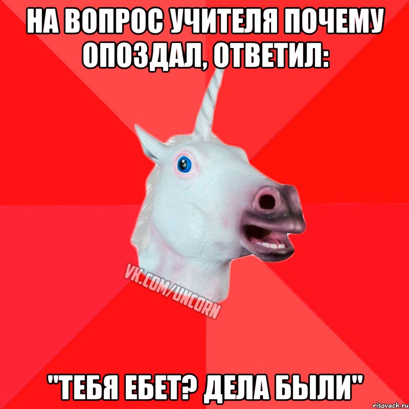 на вопрос учителя почему опоздал, ответил: "тебя ебет? дела были", Мем  Единорог