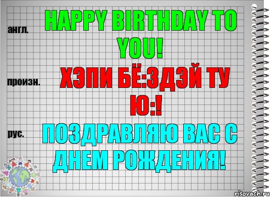 Happy birthday to you! хэпи бё:здэй ту ю:! Поздравляю Вас с днем рождения!, Комикс  Перевод с английского