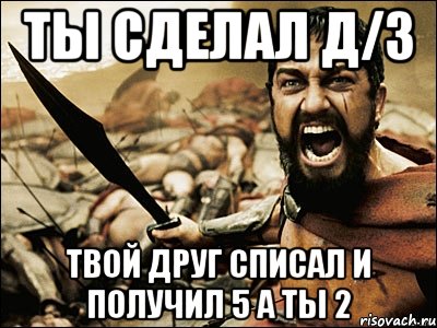 Ты сделал Д/З Твой друг списал и получил 5 а ты 2, Мем Это Спарта