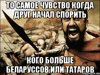 То самое чувство когда друг начал спорить кого больше беларуссов или татаров, Мем Это Спарта