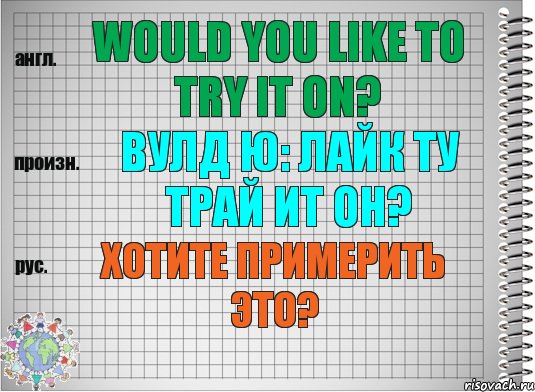 Would you like to try it on? вулд ю: лайк ту трай ит он? Хотите примерить это?, Комикс  Перевод с английского