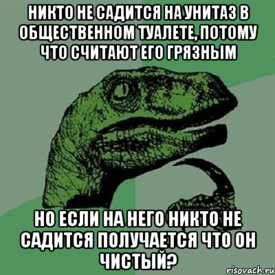 никто не садится на унитаз в общественном туалете, потому что считают его грязным но если на него никто не садится получается что он чистый?, Мем Филосораптор