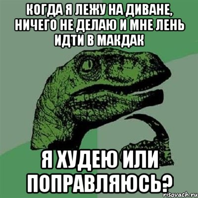 Когда я лежу на диване, ничего не делаю и мне лень идти в макдак я худею или поправляюсь?, Мем Филосораптор