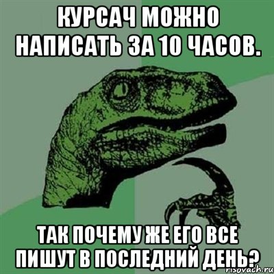 Курсач можно написать за 10 часов. Так почему же его все пишут в последний день?, Мем Филосораптор