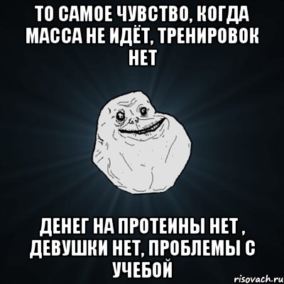 То самое чувство, когда масса не идёт, тренировок нет денег на протеины нет , девушки нет, проблемы с учебой, Мем Forever Alone