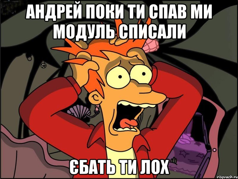 Андрей поки ти спав ми модуль списали єбать ти лох, Мем Фрай в панике