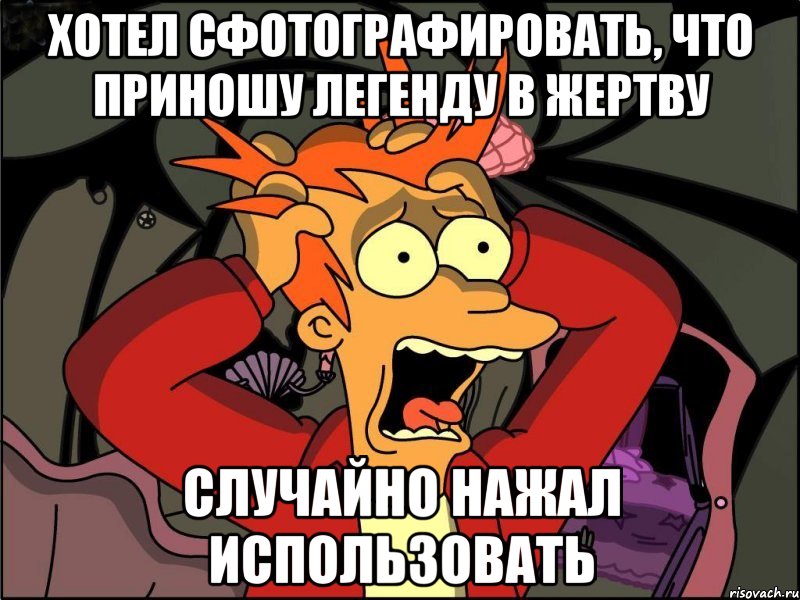 Хотел сфотографировать, что приношу легенду в жертву случайно нажал использовать, Мем Фрай в панике