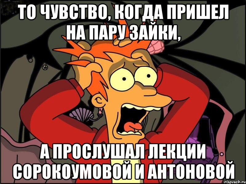 То чувство, когда пришел на пару зайки, А прослушал лекции Сорокоумовой и Антоновой, Мем Фрай в панике