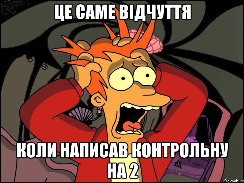 це саме відчуття коли написав контрольну на 2, Мем Фрай в панике