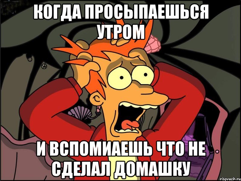 когда просыпаешься утром и вспомиаешь что не сделал домашку, Мем Фрай в панике