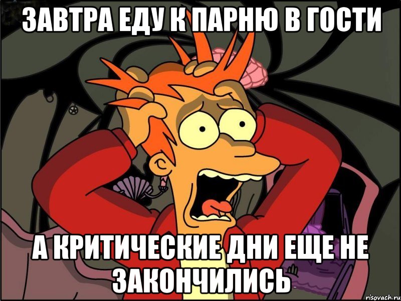 Завтра еду к парню в гости А критические дни еще не закончились, Мем Фрай в панике