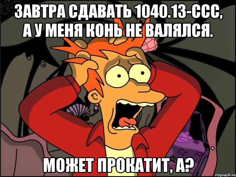 Завтра сдавать 1040.13-ССС, а у меня конь не валялся. Может прокатит, а?, Мем Фрай в панике