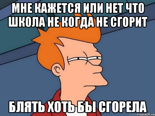 Мне кажется или нет что школа не когда не сгорит Блять хоть бы сгорела, Мем  Фрай (мне кажется или)