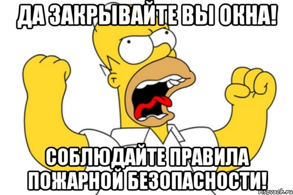 Да закрывайте вы окна! Соблюдайте правила пожарной безопасности!, Мем Разъяренный Гомер