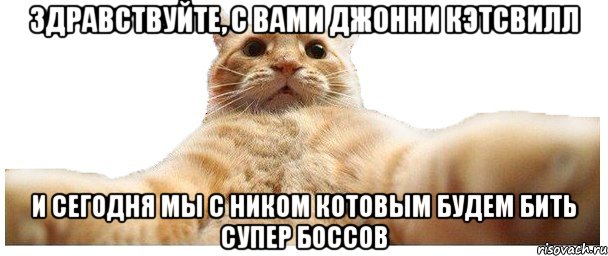 Здравствуйте, с вами Джонни Кэтсвилл И сегодня мы с Ником Котовым будем бить супер боссов, Мем   Кэтсвилл