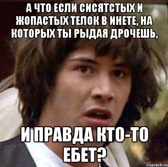 А что если сисятстых и жопастых телок в инете, на которых ты рыдая дрочешь, и правда кто-то ебет?, Мем А что если (Киану Ривз)