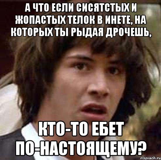 А что если сисятстых и жопастых телок в инете, на которых ты рыдая дрочешь, кто-то ебет по-настоящему?, Мем А что если (Киану Ривз)