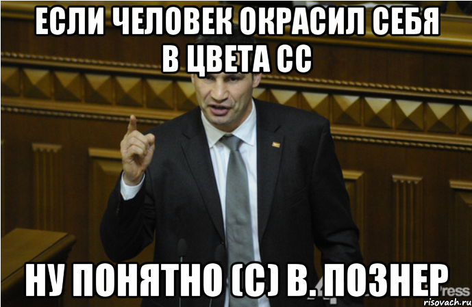 Если человек окрасил себя в цвета СС Ну понятно (с) В. Познер, Мем кличко философ