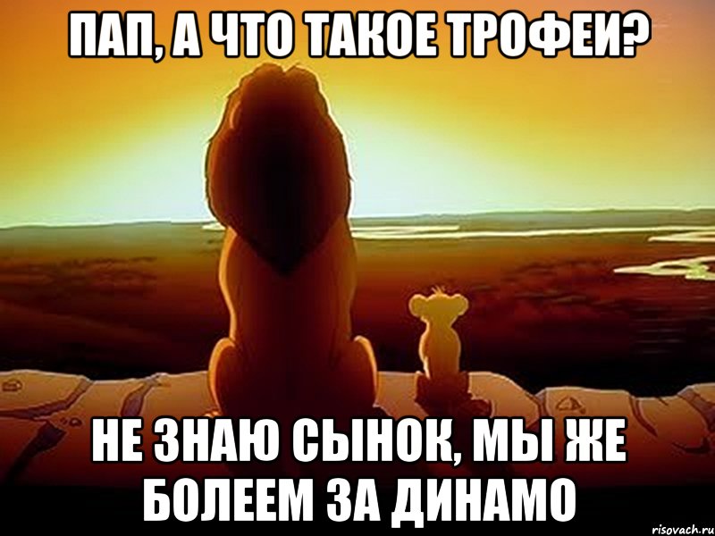 Пап, а что такое трофеи? Не знаю сынок, мы же болеем за Динамо, Мем  король лев