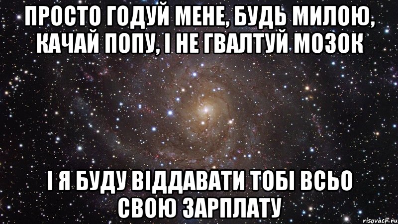 Просто годуй мене, будь милою, качай попу, і не гвалтуй мозок І я буду віддавати тобі всьо свою зарплату, Мем  Космос (офигенно)